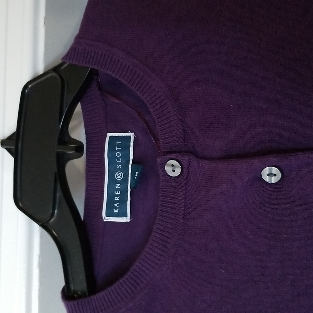 NWT Karen Scott Purple Button Up Cardigan - Picture 3 of 5